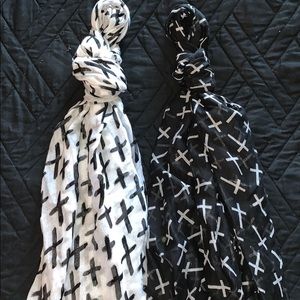 BLACK and WHITE cross design scarves.